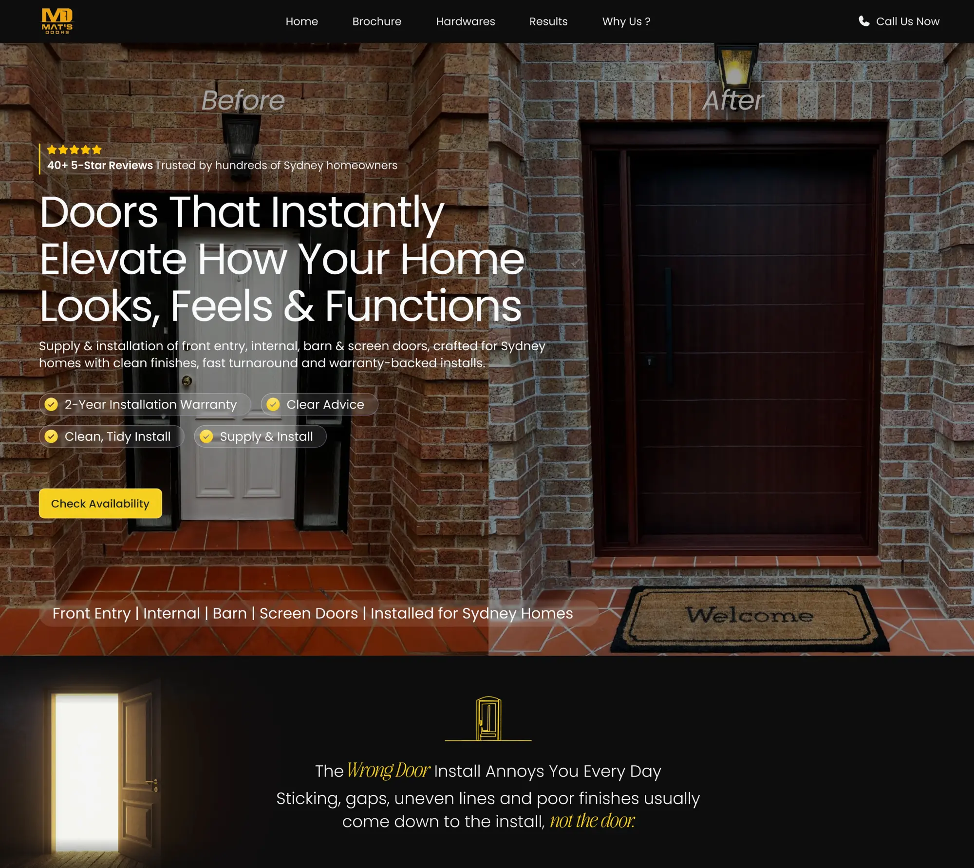 Mat's Doors landing page